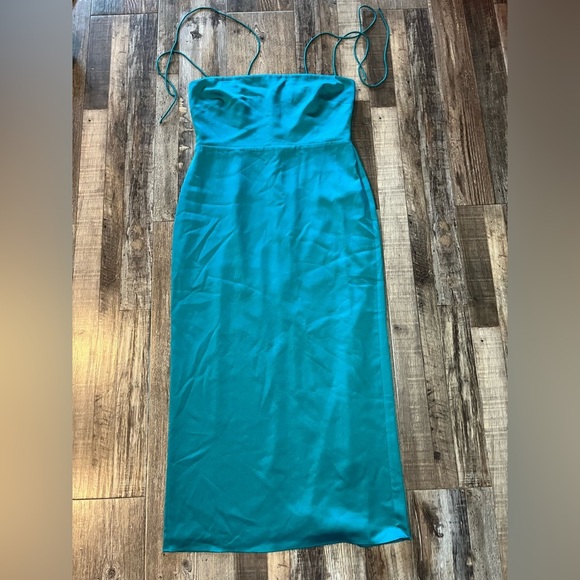 J. Crew NWT Collection Tie-strap Midi Dress In Textured Satin Green Size 10 - Picture 2 of 6